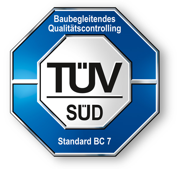Beim Bau der Wohnanlage wird ein baubegleitendes Qualitätscontrolling durch den TÜV SÜD durchgeführt.